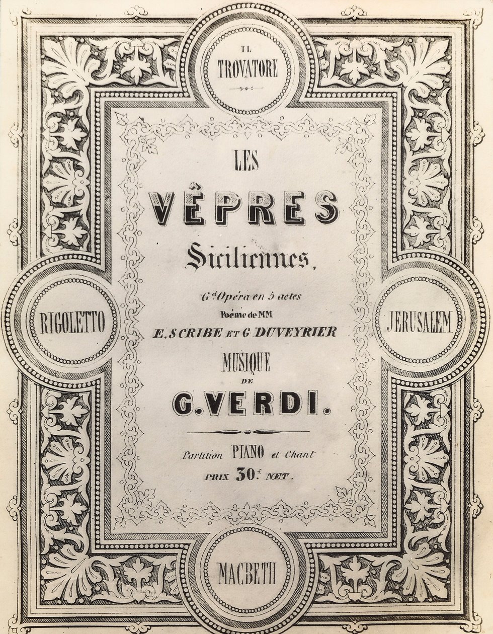 Partiturens titelsida I Vespri Siciliani av French School