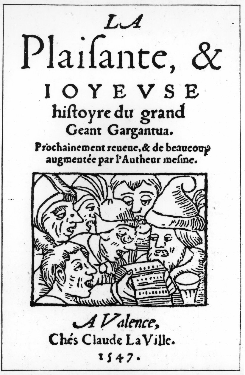 Titelsida för Gargantua av Francois Rabelais (1494-1553) 1547 (xylograf) av French School
