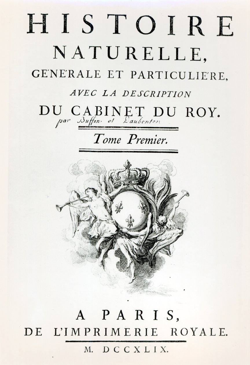 Titelsida för Natural History, General and Specialcular av Buffon, Paris, 1749 av French School