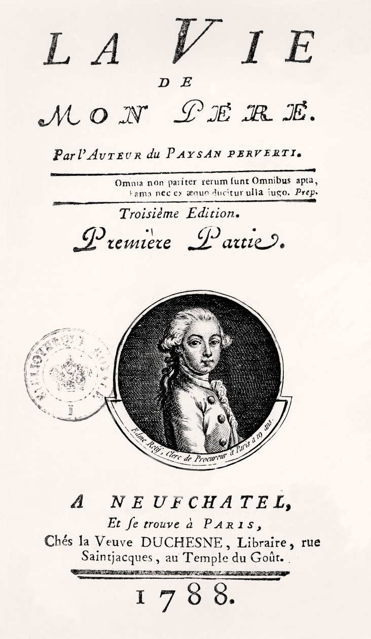 Titelsidan för "Min fars liv", 1788 av French School