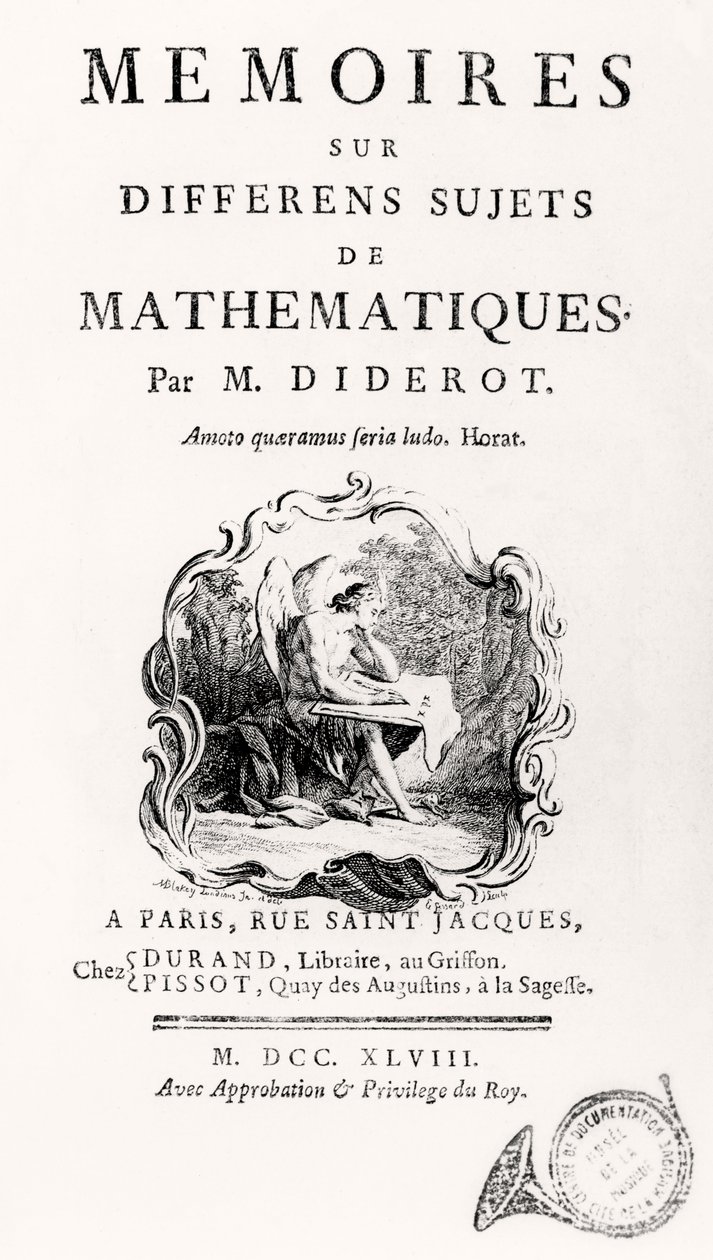 Titelsida för "Memoarer om matematikens olika ämnen", 1748 av French School