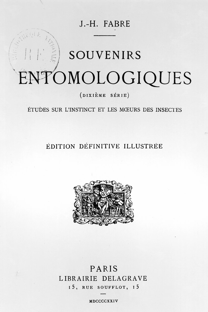 Titelsida för Souvenirs Entomologiques av Jean-Henri Fabre (1823-1915) publicerad 1924 (tryck) av French School