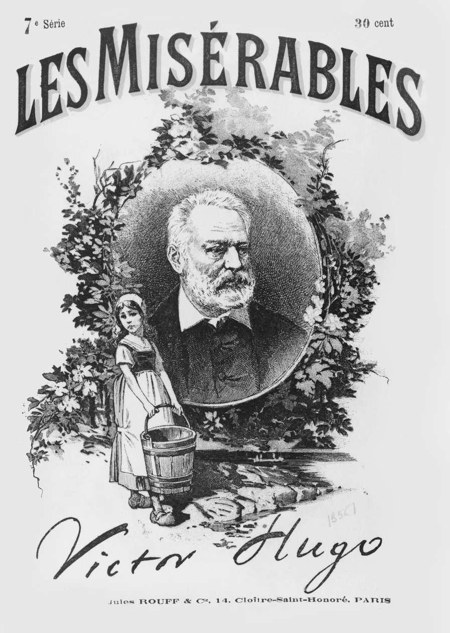 Titelsidan för den första upplagan av "Les Miserables" av Victor Hugo (1802-85) av French School