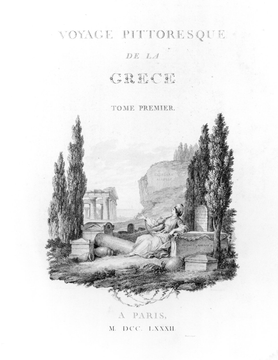 Titelsida till den pittoreska Greklandsresan av Choiseul-Gouffier, publicerad 1782 av French School