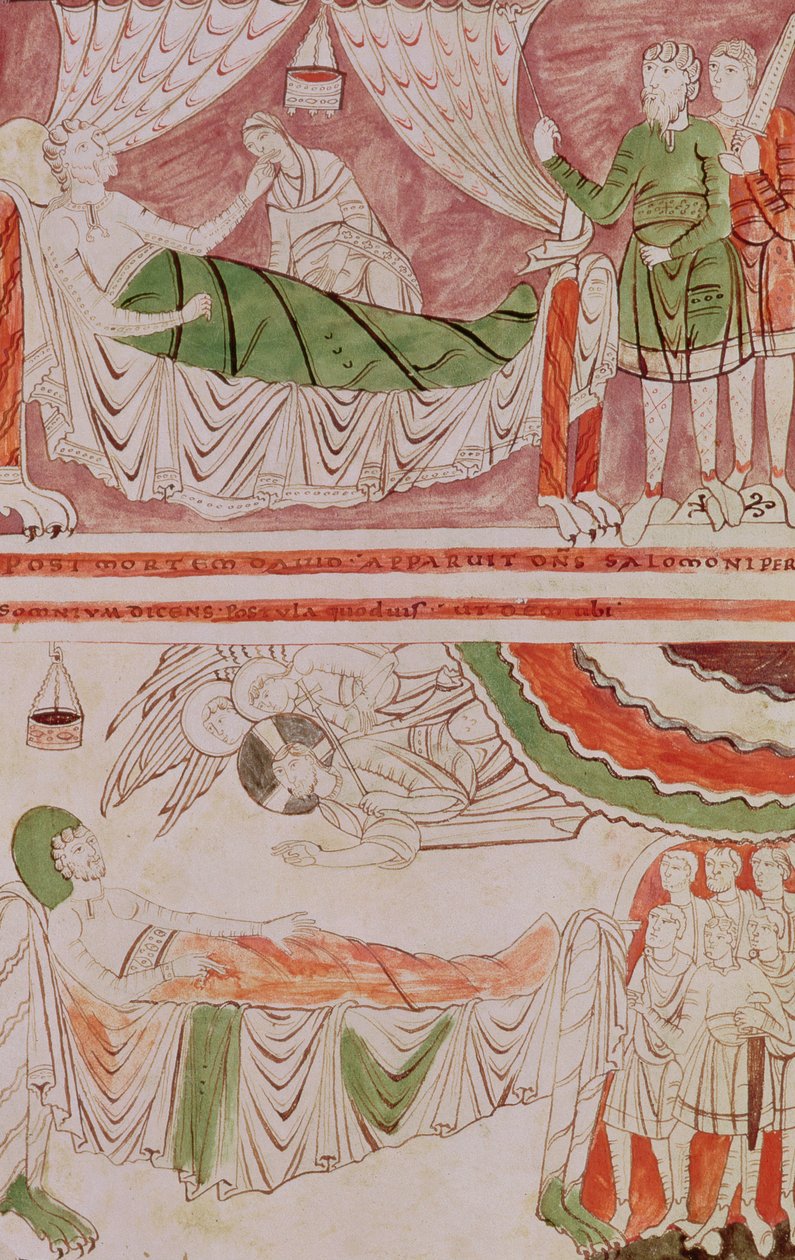 Tome 1, Ms 1589 f.128v King David and the Dream of Salomon, from the Bible of St. Vaast av French School