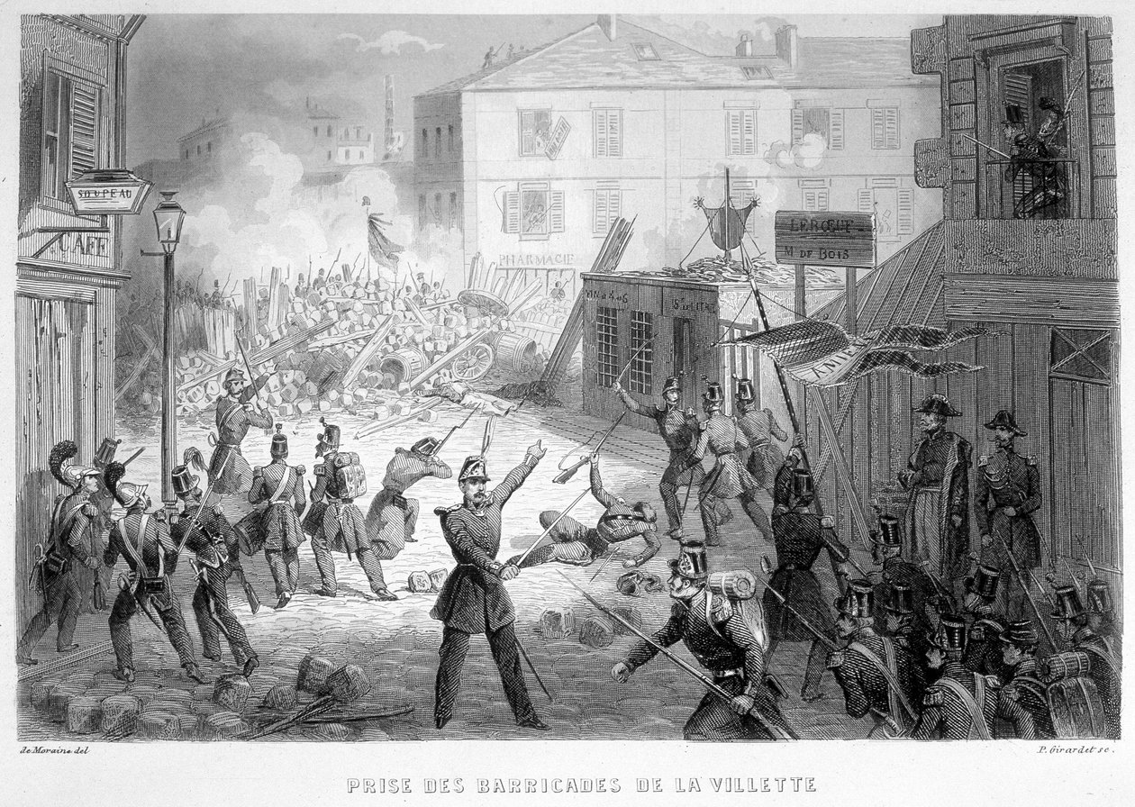 Fångst av barrikaderna i La Villette (26 juni 1848) - i "Fasttes de Gardes Nationales de France"" av French School