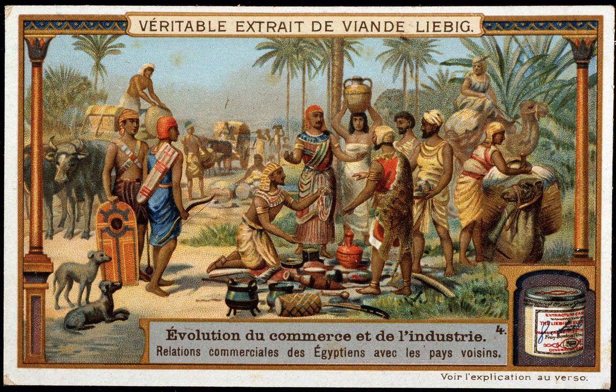 Utveckling av handel och industri: Egyptens handelsförbindelser med grannländerna - Liebig-kromolitografi av French School