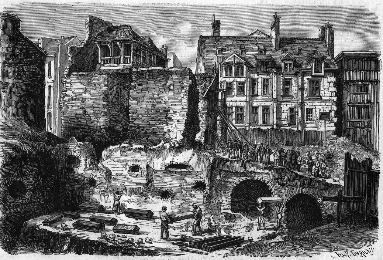 Förvandlingar av Paris under det andra imperiet, Haussmannska Paris; gravar som upptäcktes i utgrävningarna i rue des Gobelins av French School