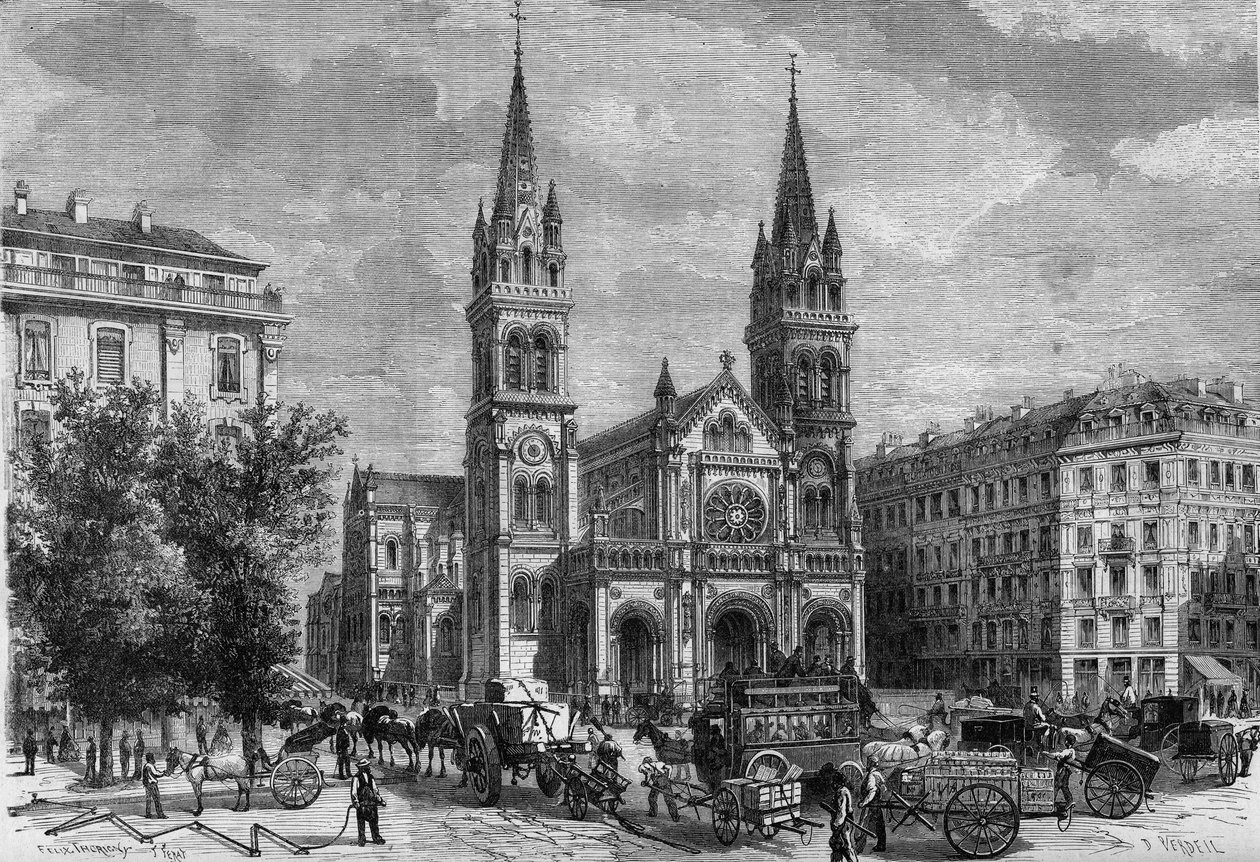 Förvandlingar av Paris under det andra imperiet, Haussmann-Paris: yttre vy av Saint Ambroise-kyrkan (Saint-Ambroise) byggd av Theodore Ballu (1817-1885) av French School