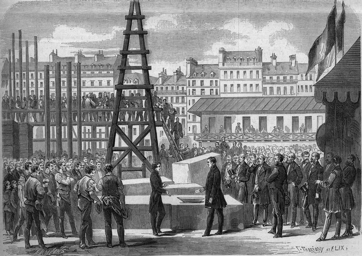 Förvandlingar av Paris under det andra imperiet, Haussmann Paris: installation av premiären av Opera Garnier av statsminister Joseph Alexandre Colonna (1810-1868), greve Walewski, i närvaro av arkitekten Charles Garnier (1825-1898) av French School