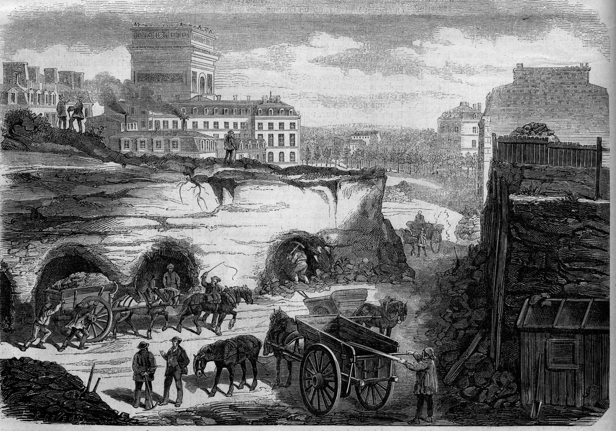 Förvandlingar av Paris under det andra imperiet, Haussmann Paris: genomborra boulevarden du Roi de Rome (idag, avenue de Kleber). Gravyr i "" Le Monde Illustré"" nr 276 av 26 juli 1862. av French School