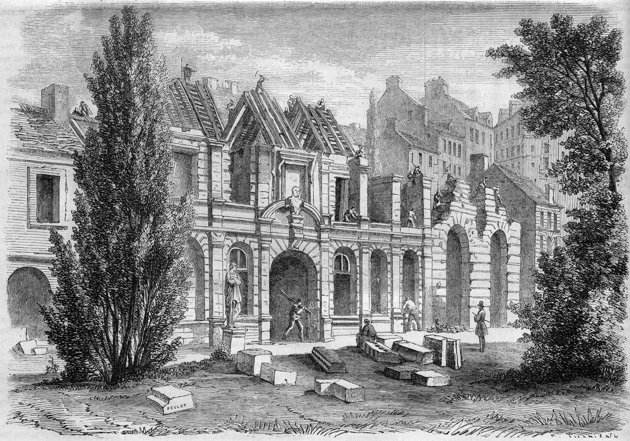 Förvandlingar av Paris under det andra imperiet, Paris Haussmann: rivning av Orangerie du Luxembourg för att förlänga rue Soufflot. Gravyr i "" Le Monde Illustré"" nr 276 av 26 juli 1862. av French School