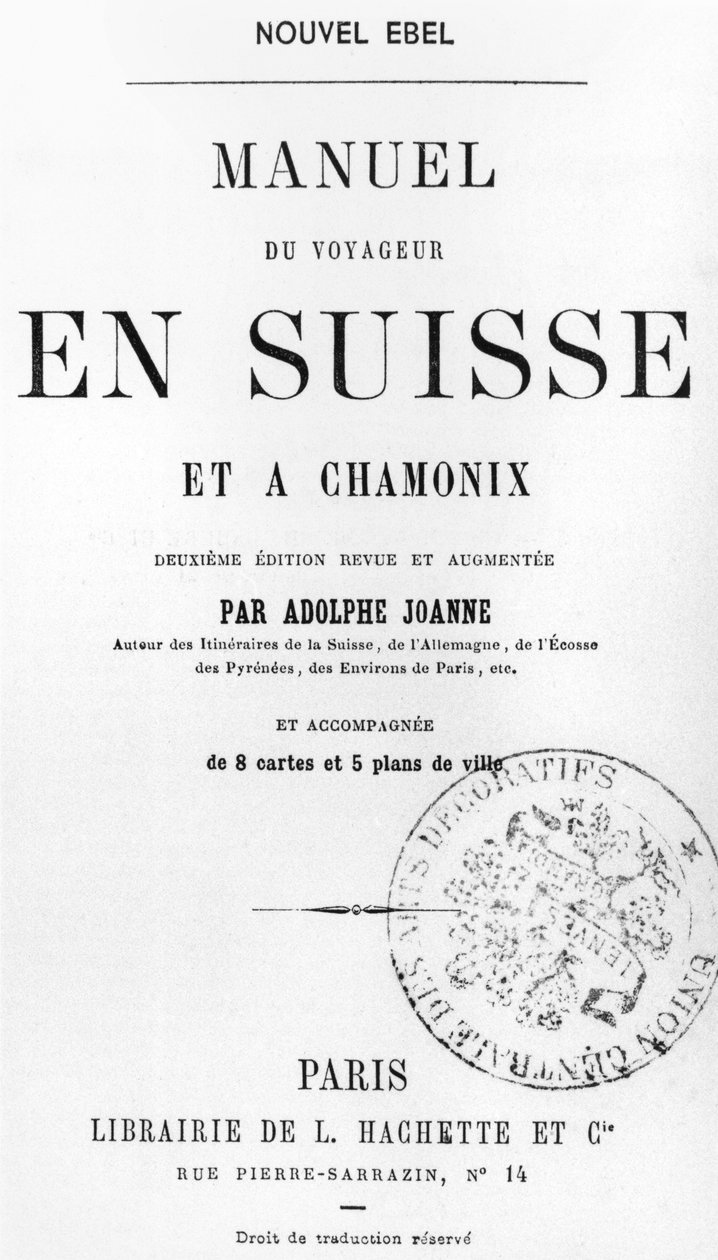 Resenärshandbok för Schweiz och Chamonix av Adolphe Joanne, publicerad Hachette, Paris, ca 1880 av French School