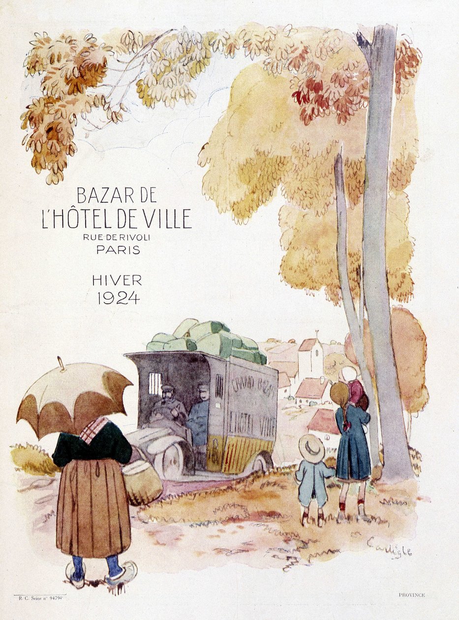 Resande köpmän i landet. Reklamaffisch från 1924 för Bazar de l