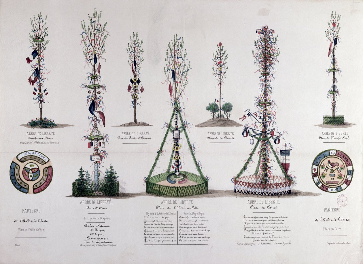 Frihetens träd planterade i Paris 1848 (färggravyr) av French School