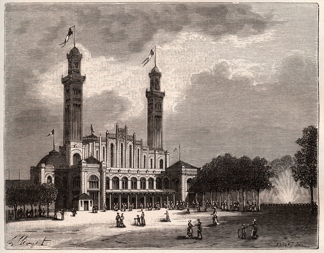 Trocadero i Paris - gravyr i "La France illustrée: geografi, historia, statistisk administration" av V.A. Malt-Brown. 1884 av French School