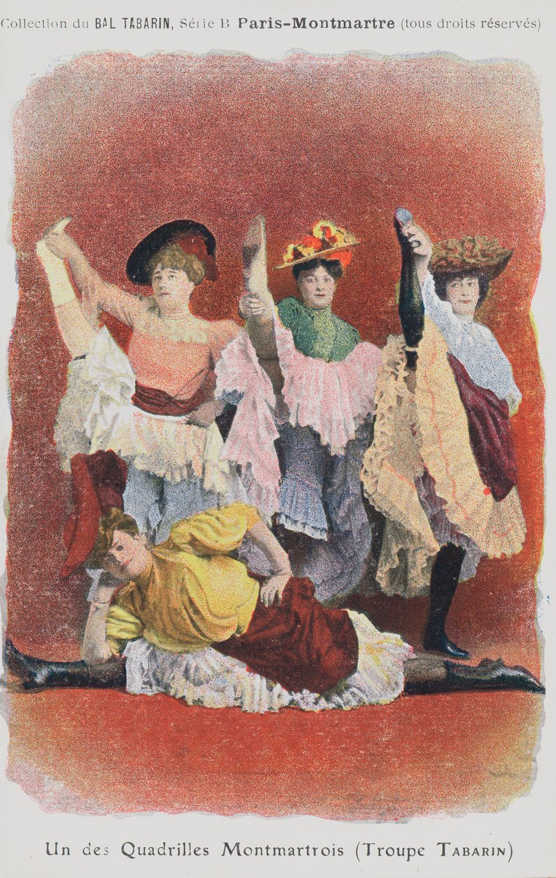 Tabarin-truppen dansar på Bal Tabarin (färglitografi) av French School