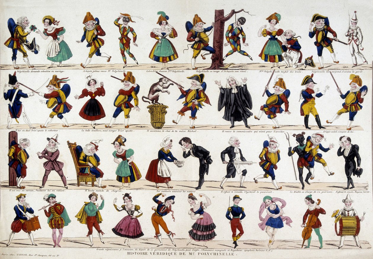Sanningsfull berättelse om Monsieur polychinelle (polichinelle). Bild på Epinal, sd. 1800-talet. av French School