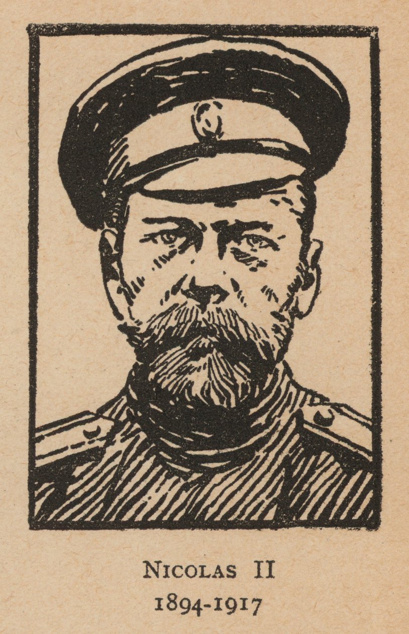 Tsar Nikolaj II av Ryssland (litografi) av French School