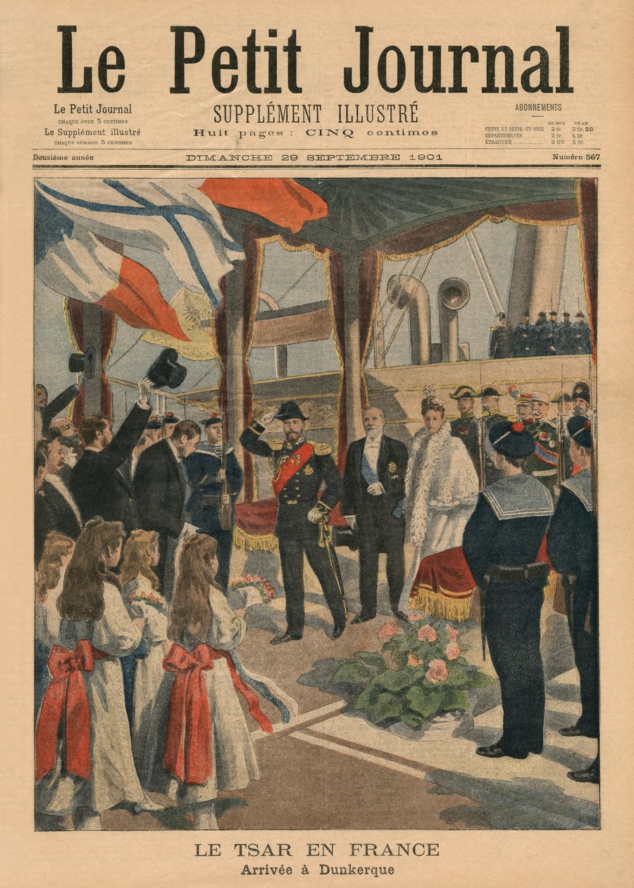 Tsar Nicolas II i Frankrike, anländer till Dunkerque, framsidans illustration från 