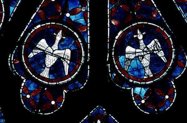 Två duvor detalj från norra rosenfönstret, c.1223 av French School