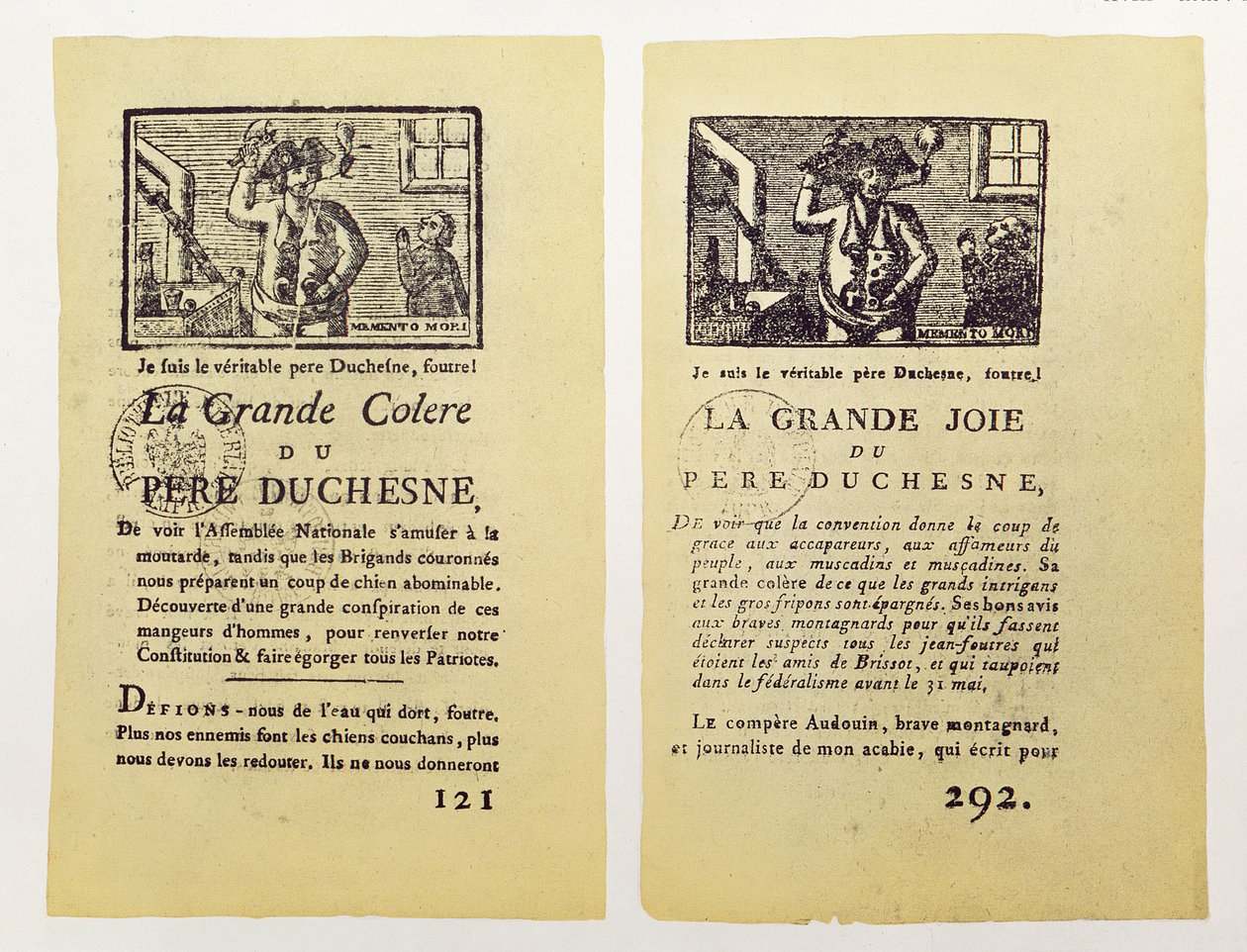 Två sidor från La Grande Colere av Pere Duchesne, 1792 av French School