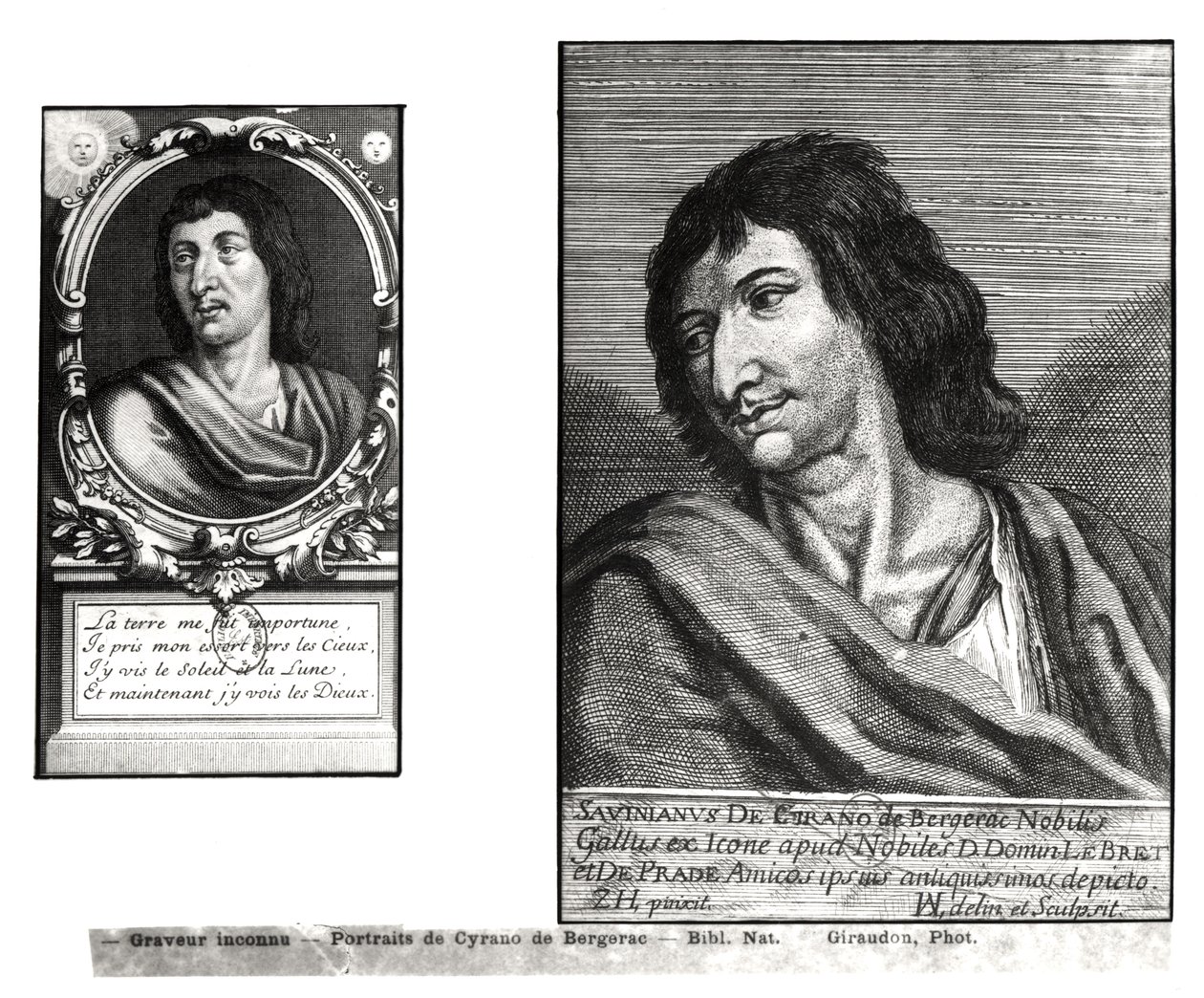 Två porträtt av Savinien Cyrano de Bergerac (1619-55), till höger efter Zacharie Heince (1611-69) av French School
