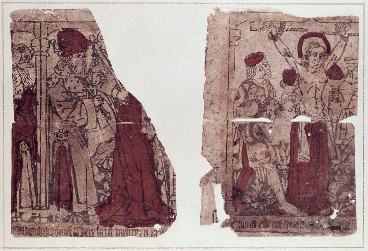 Två scener av St. Reginas martyrdöd (d.c.286) (xylograf) av French School