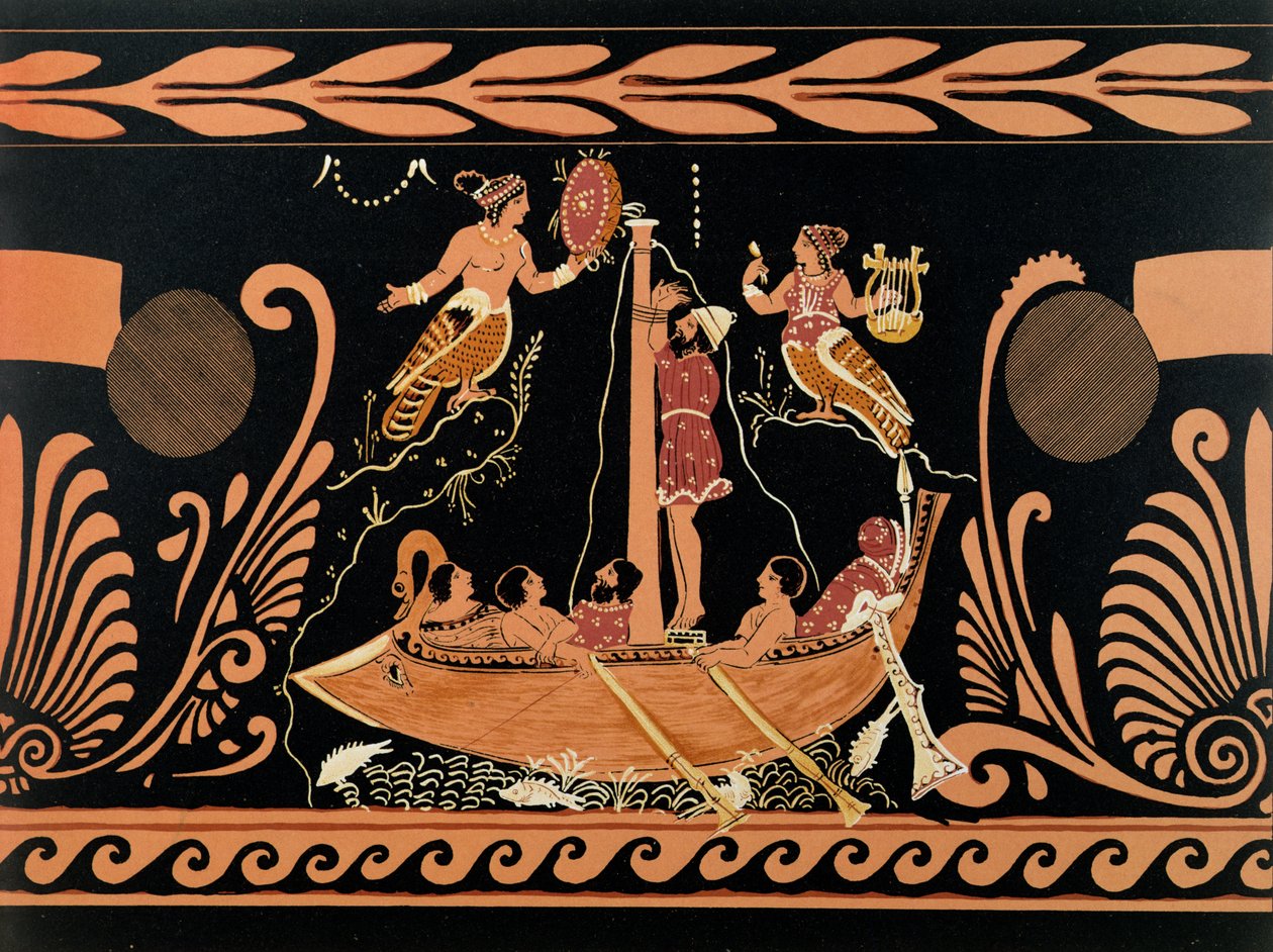 Ulysses och sirenerna, illustration från en antik grekisk vas av French School