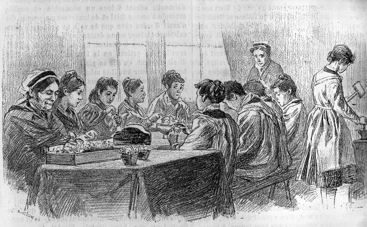 En workshop med fåniga unga flickor på Salpetriere i Paris, i "" ungdomstidningen "" 1887. av French School
