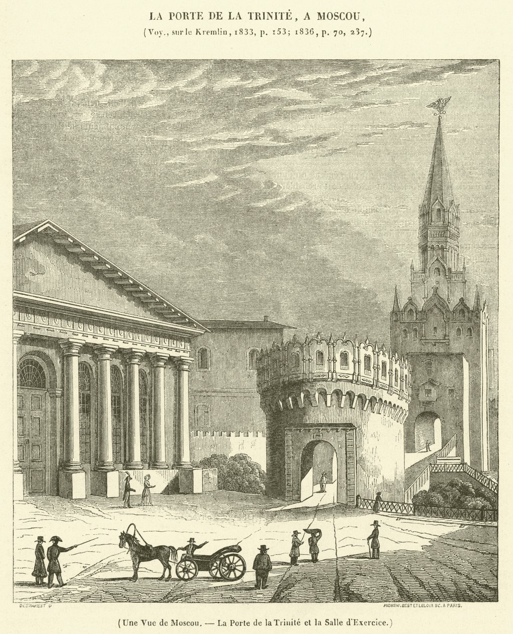 En vy över Moskva, Treenighetsporten och Exercishallen (gravyr) av French School