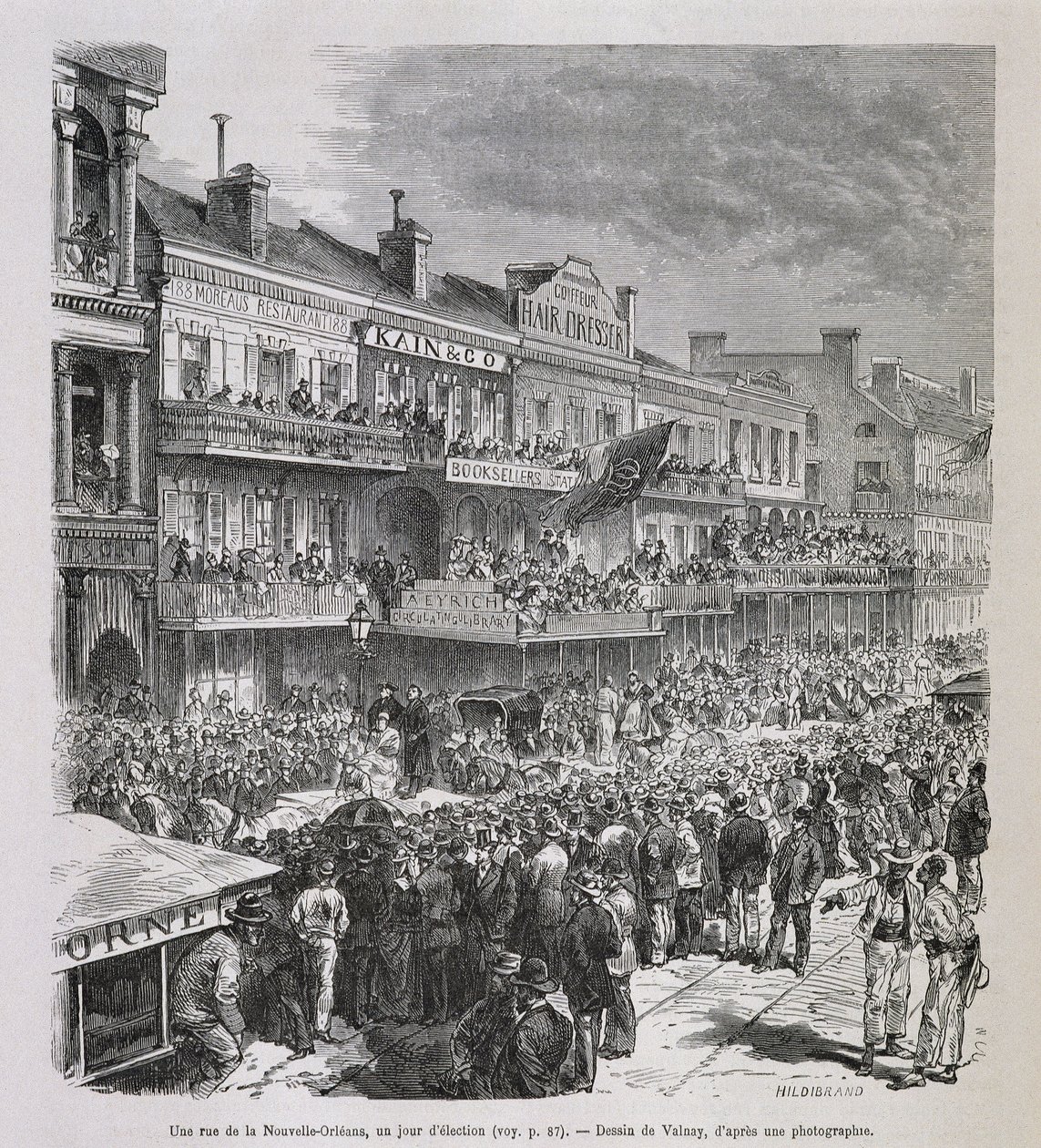 En gata i New Orleans på valdagen 1875 - i "" Le Tour du Monde", 2:a sem. 1876 av French School