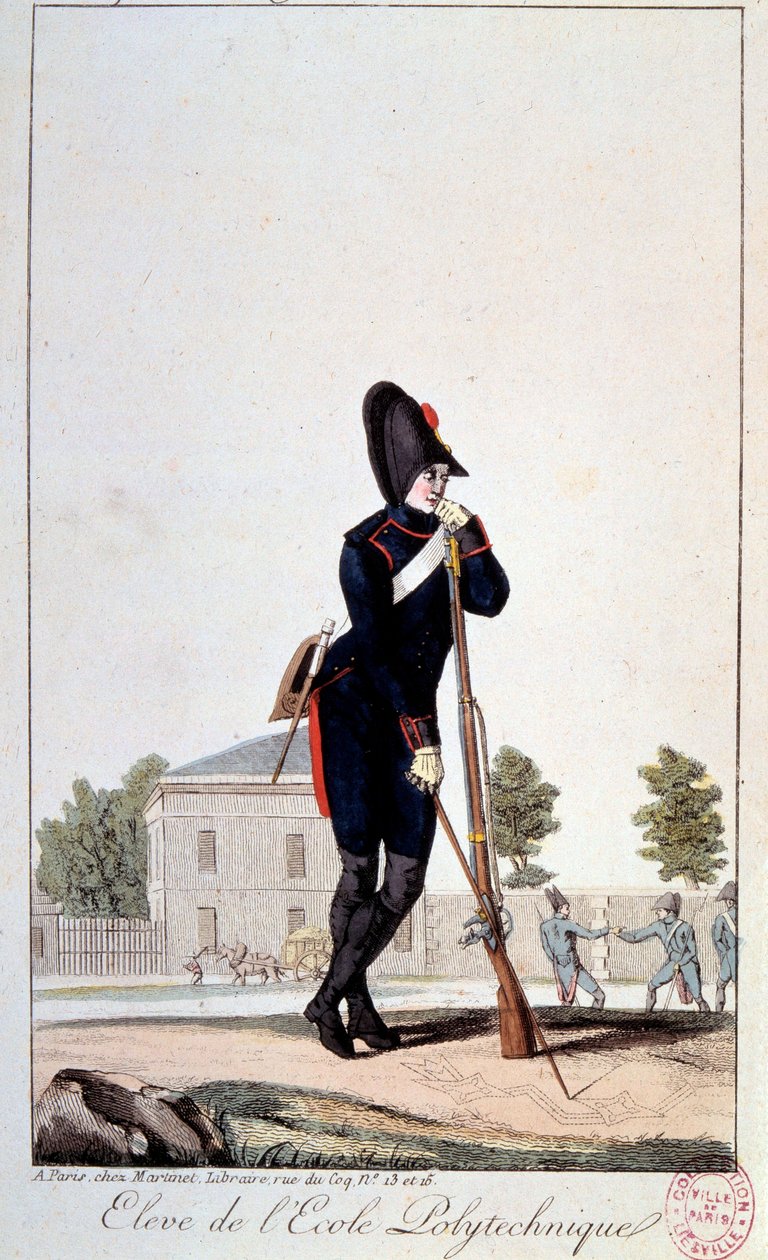 Uniform: elev vid Yrkeshögskolan på 1800-talet. Tryck från 1800-talet. Paris, Musée Carnavalet av French School