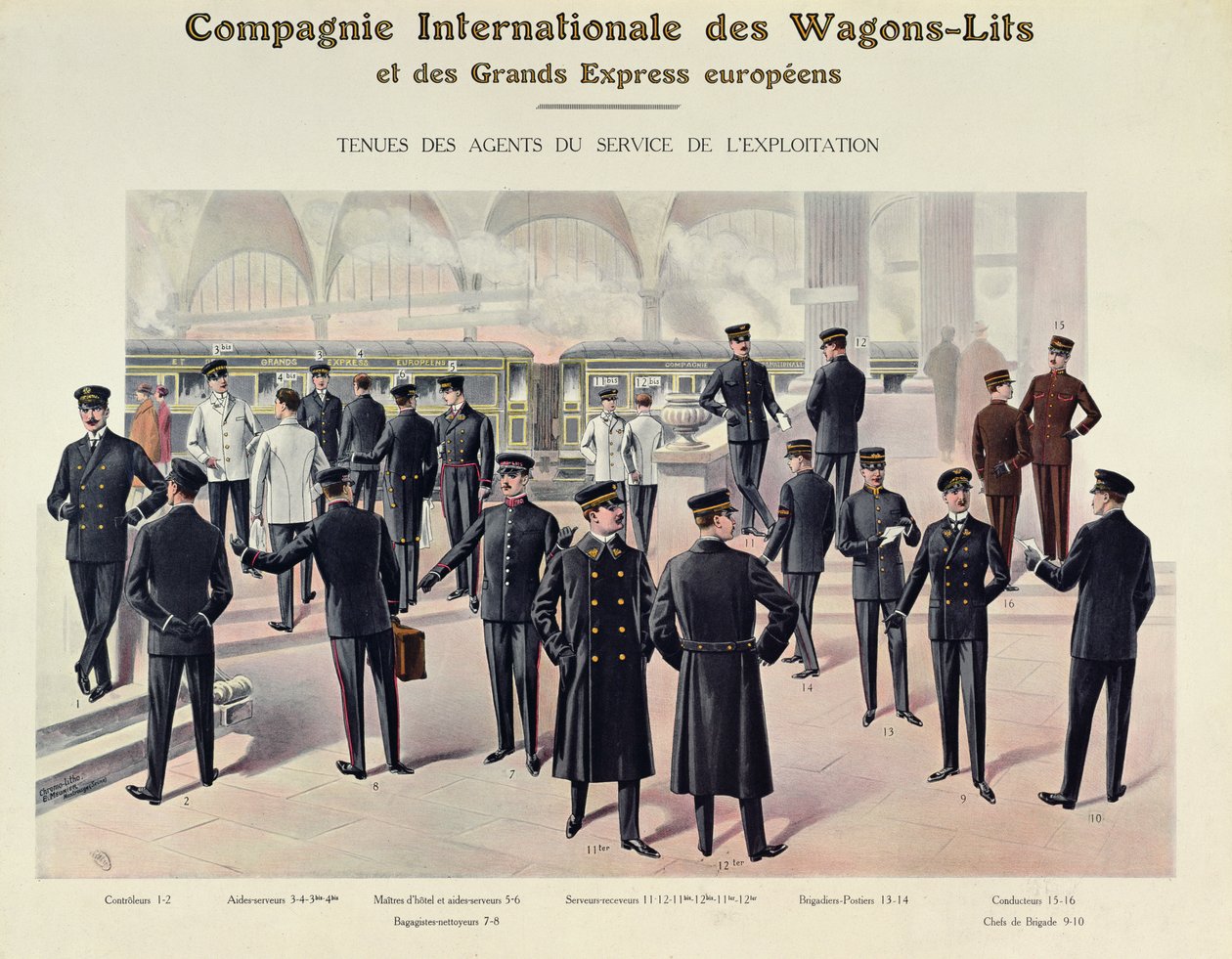 Uniformer för anställda vid Compagnie des Wagons-Lits, c.1910 av French School