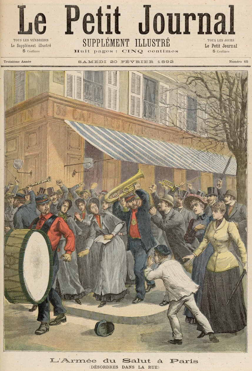 Uppror mot en frälsningsarméprocession i Paris, från Le Petit Journal, 20 februari 1892 (färgstick) av French School