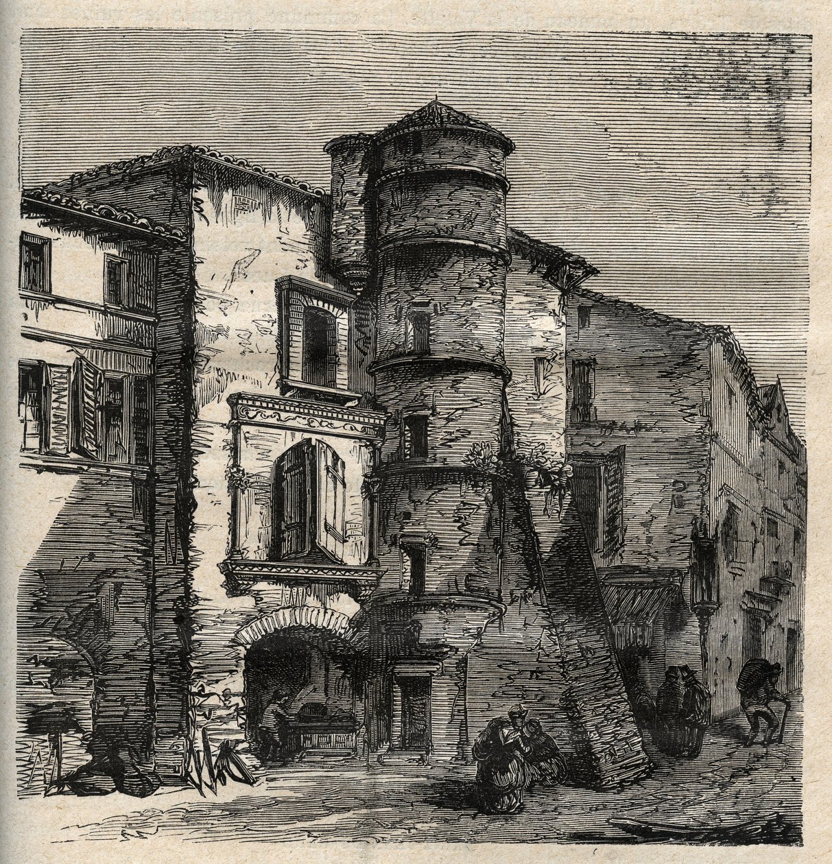 Uzes - det gamla slottet -Gard - Frankrike - gravyr i "" PATRIE"" - PECTUREQUIREQUE BESKRIVNING AV FRANKRIKE I 6 BÅNDER AV LUCIEN HUARD - slutet av 1800-talet av French School