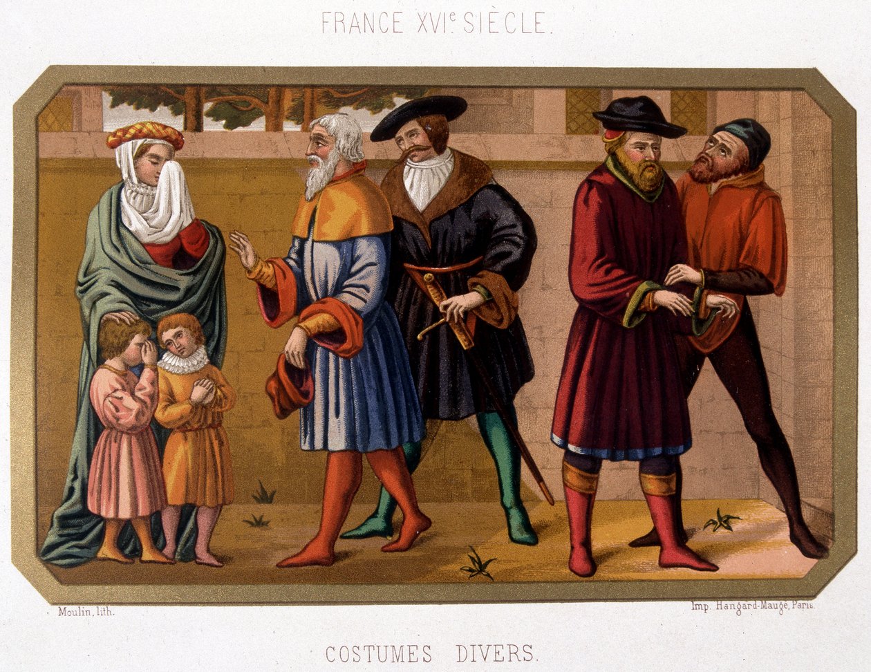Borgerlighetens olika dräkter på 1500-talet - chromo. 1800-talet baserat på tidsskrift av French School