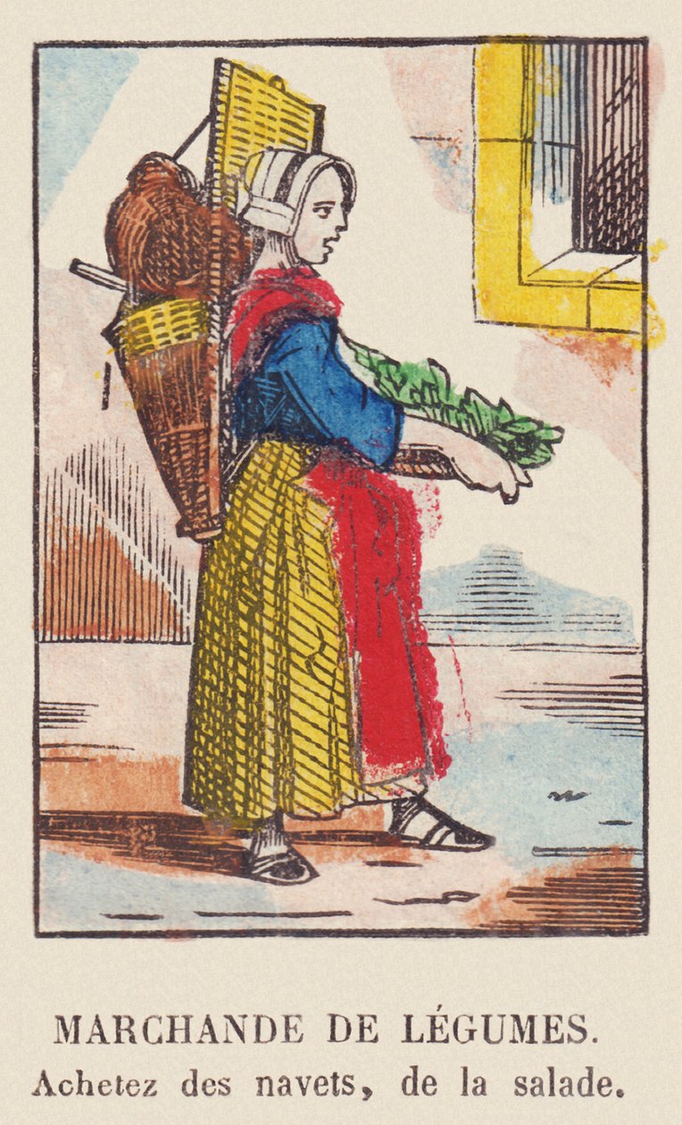 Försäljare av grönsaker. Köp rovor, sallad, omkring 1819 (tryck) av French School