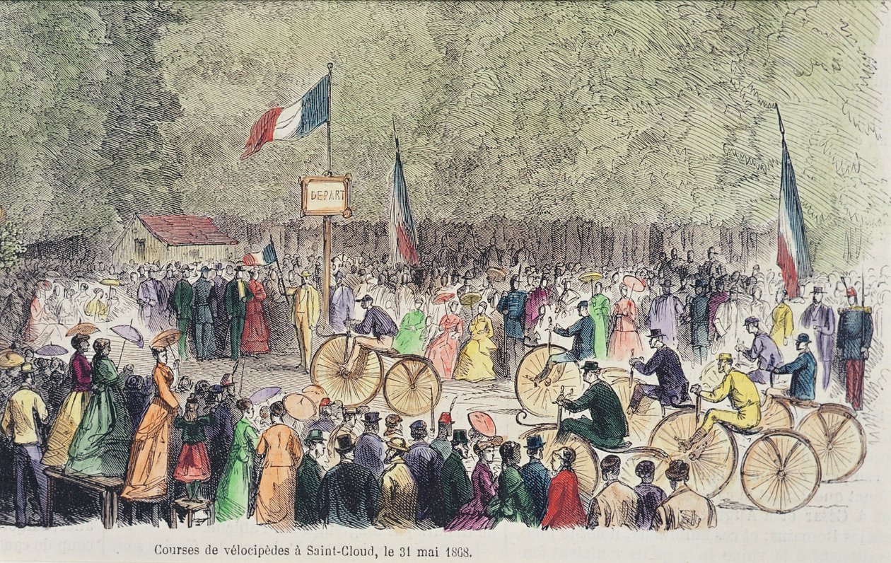 Velocipedlopp i Saint-Cloud, 31 maj 1808 (färggravyr) av French School