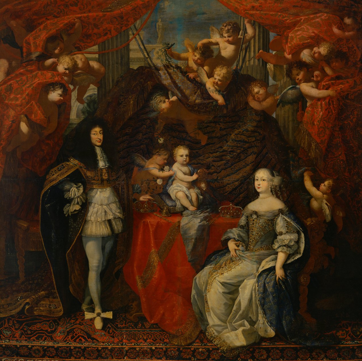 Victor Amadeus II (1666-1732) hertig av Savojen med sin fru Anne av Orleans och hans familj av French School