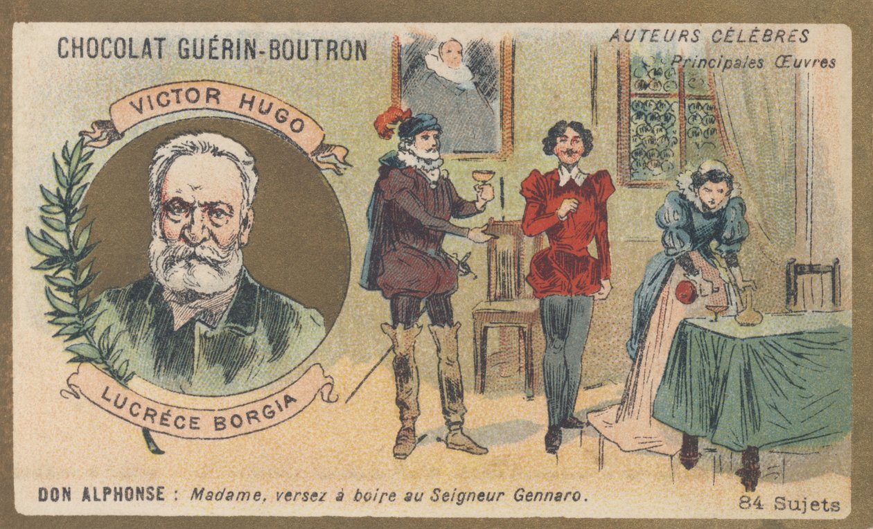 Victor Hugo (1802-1885), fransk poet, dramatiker, författare och romanförfattare, författare till "Lucrece Borgia", drama i prosa (1833) av French School