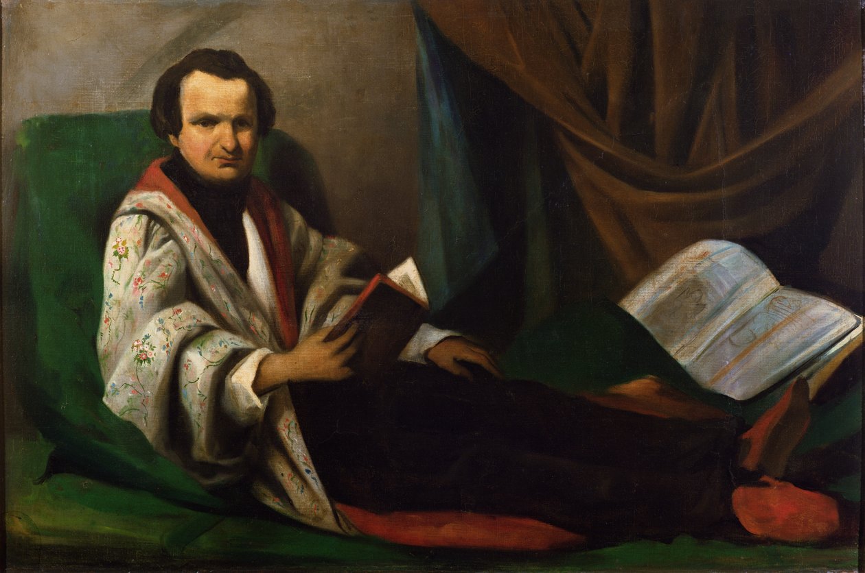 Victor Hugo (1802-85) på sin divan, ca 1830-40 av French School