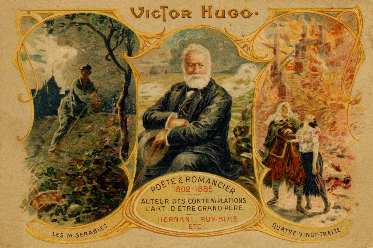 Victor Hugo, illustration från "Les Miserables" och "Quatre Vingt-Treize av French School