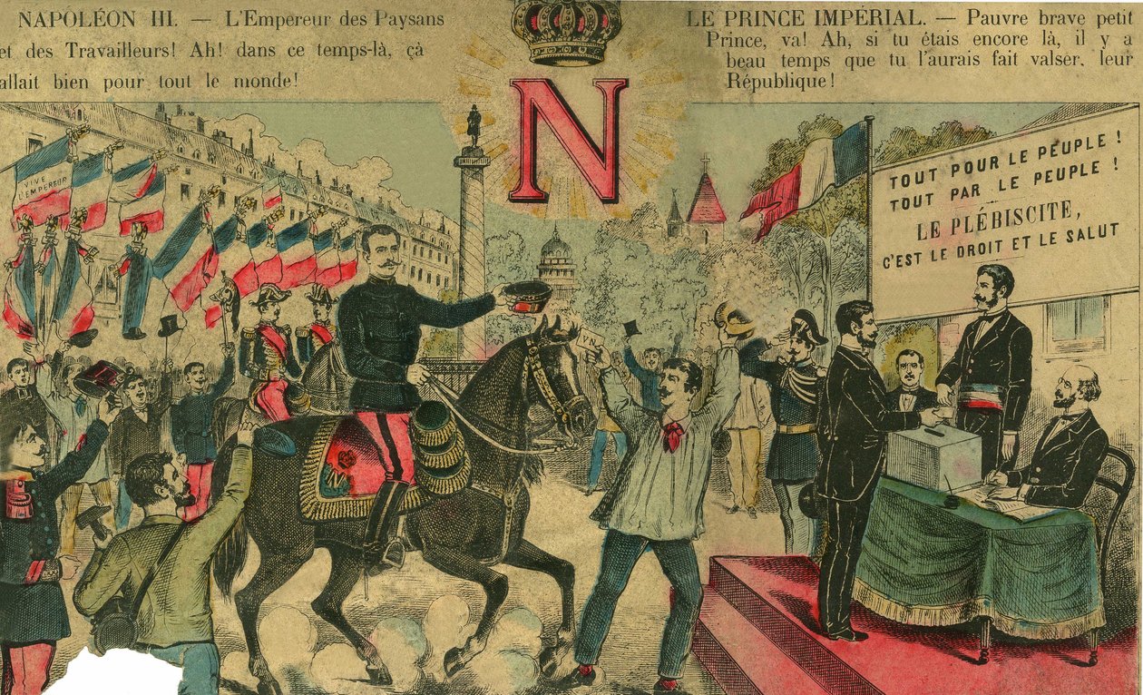 Victor Napoleon (1862-1926) i spetsen för bonapartisternas anhängare, den sista arvtagaren till Napoleon I var tvungen att gå i exil efter en lag som antogs av tredje republiken 1886. Gravyr, i "" Le Figaro, supplement"", på 30/03/1889, Paris. av French School