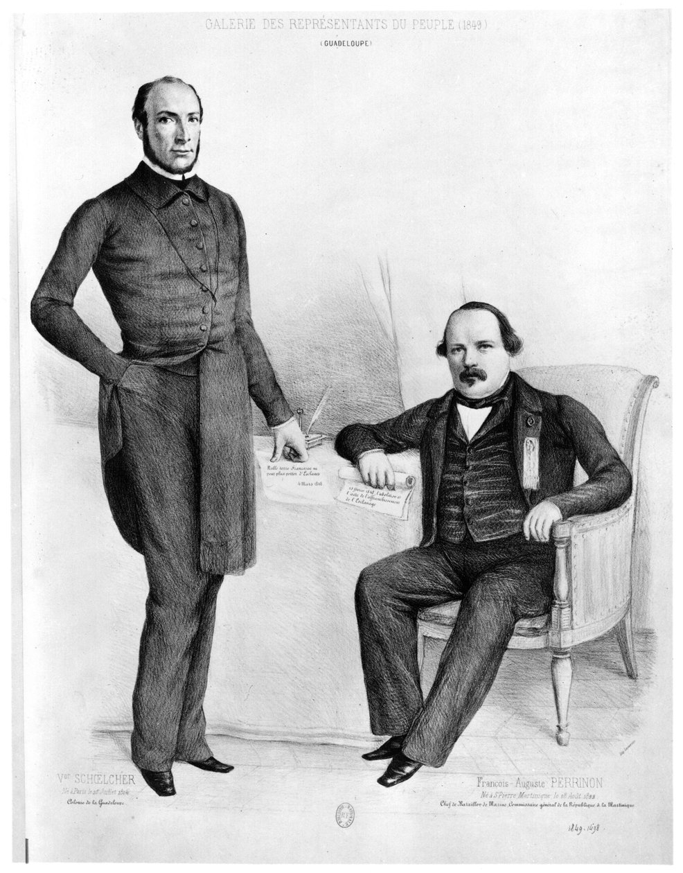 Victor Schoelcher (f.1804) och Francois-Auguste Perrinon (f.1822) deputerade i Guadeloupe och Martinique, 1849 av French School