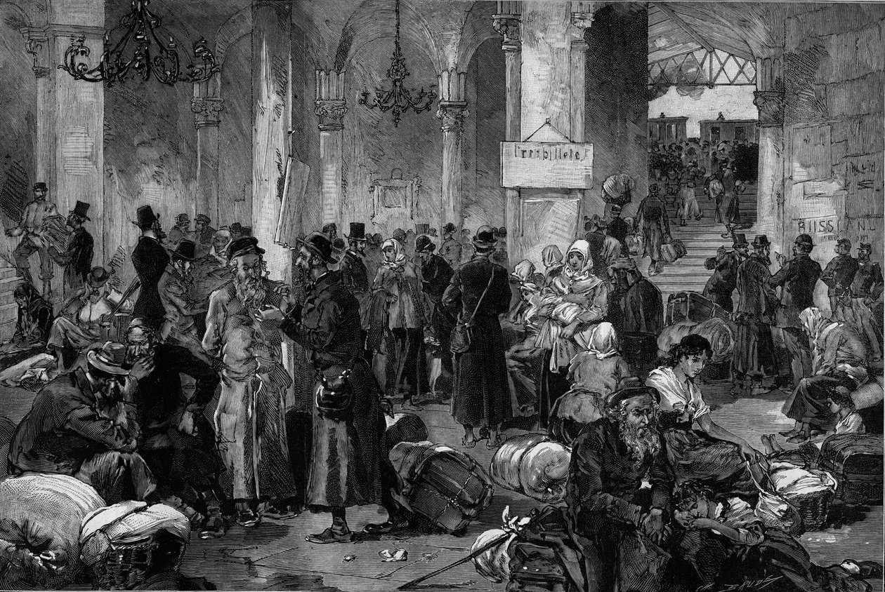 Wien 1882, Hall of the Lost Causes of the North Fahn: repatrieringen av judar som förvisats efter försoningen av den antisemitiska rörelsen som hade inträffat i Ryssland, från "Le Monde Illustre" av French School