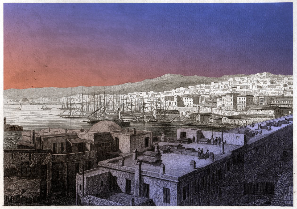 Utsikt över Alger. (gravyr, ca 1850) av French School