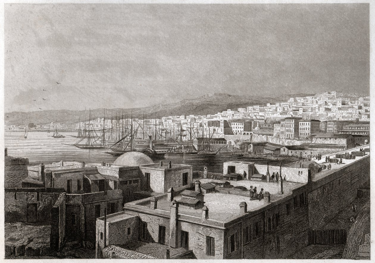 Utsikt över Alger. (gravyr, ca 1850) av French School