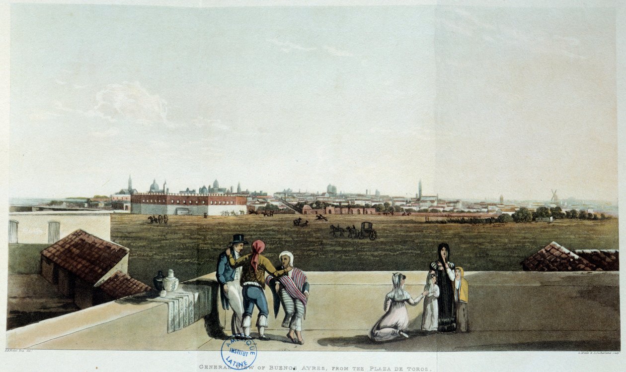 Utsikt över Buenos Aires i Argentina. Litografi av vidal (1820) 1800-talet. Paris, Latinamerikanska biblioteket av French School