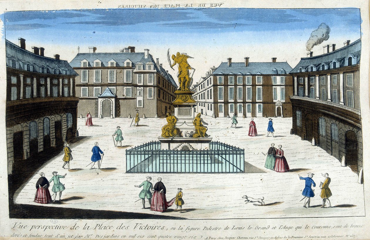 Vy över Place des Victoires i Paris - Optisk vy av French School